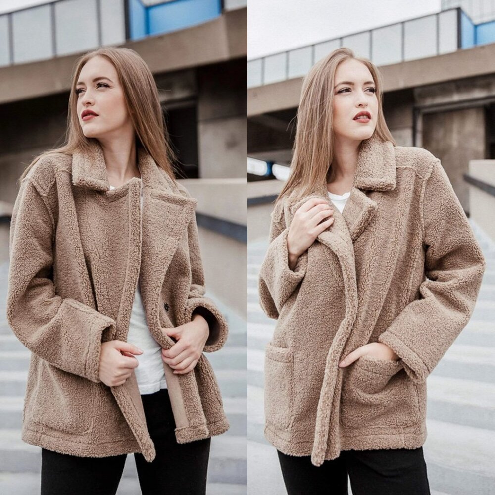 Velvet by Graham & Spencer Brown Yoko Oversized‎ Lux Sherpa Coat Womens Medium